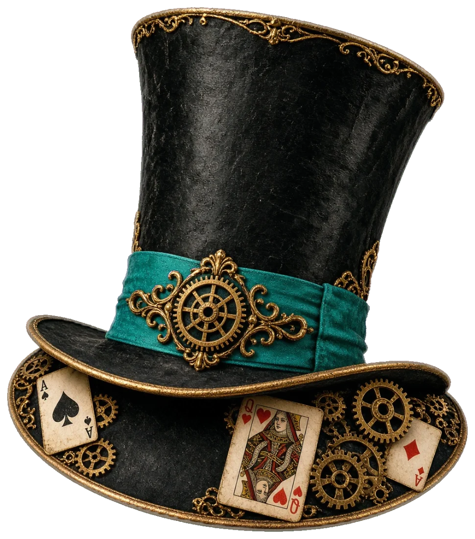 The Hatter's black top hat on the table