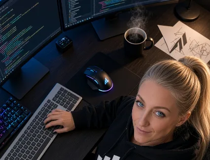 Hayley at her desk